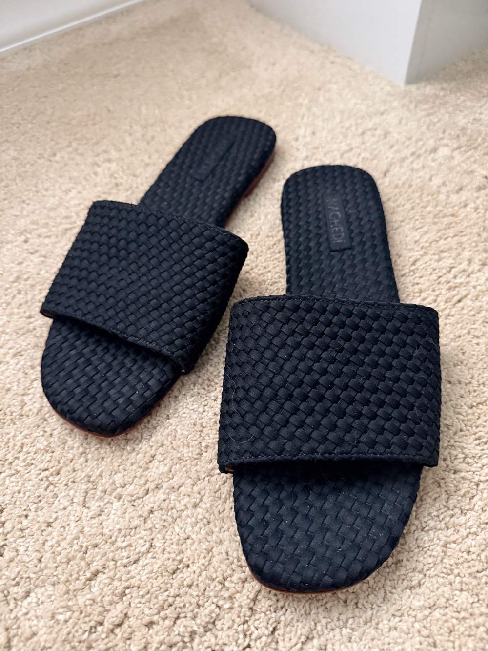 Naghedi Black Woven Slide Sandals